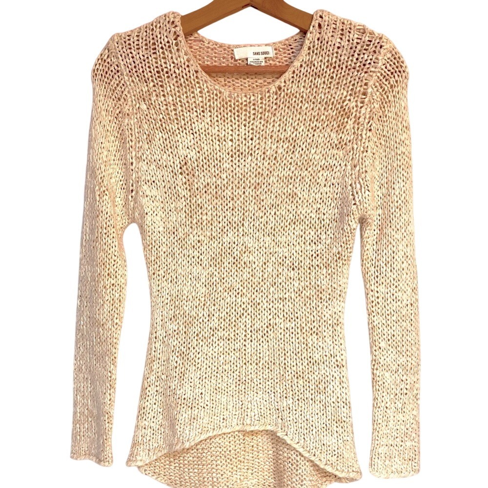 Sans Souci Peach Open Knit High Low Crew Neck Sweater ITW-049 Womens Small - Picture 1 of 5